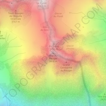 Mapa topográfico Tête du Rouget, altitude, relevo