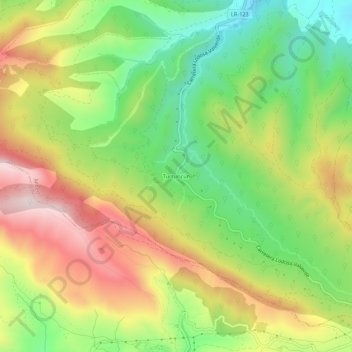 Mapa topográfico Turruncún, altitude, relevo