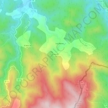 Mapa topográfico Riunoguès, altitude, relevo
