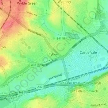 Mapa topográfico Tyburn, altitude, relevo