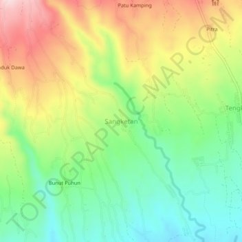 Mapa topográfico Sangketan, altitude, relevo