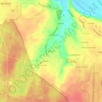 Mapa topográfico Moinhos, altitude, relevo