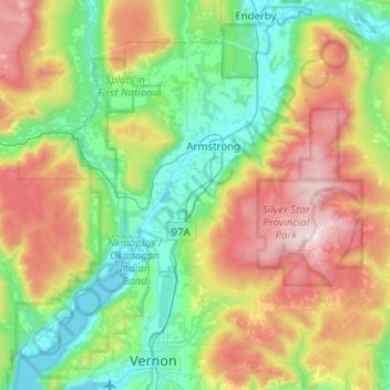 Mapa topográfico Spallumcheen, altitude, relevo
