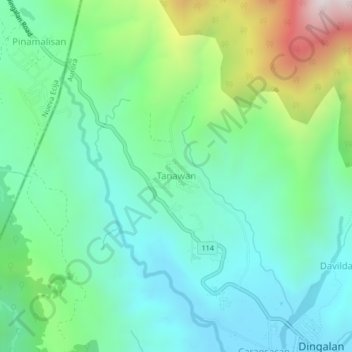 Mapa topográfico Tanawan, altitude, relevo