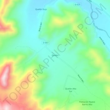 Mapa topográfico Quelén, altitude, relevo