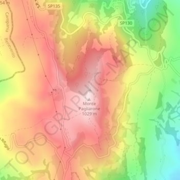 Mapa topográfico Monte Pagliarone, altitude, relevo