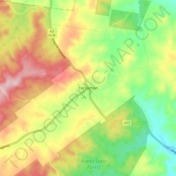 Mapa topográfico Yarraman, altitude, relevo