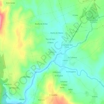 Mapa topográfico O Outeiro, altitude, relevo