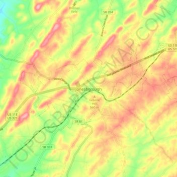 Mapa topográfico Jonesborough, altitude, relevo