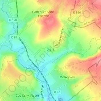 Mapa topográfico Bouricourt, altitude, relevo