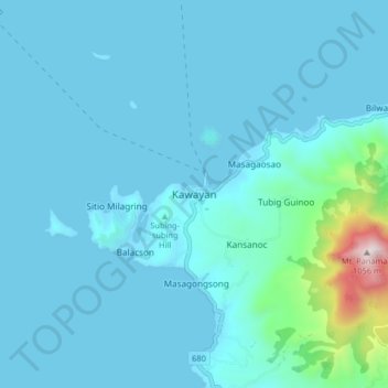 Mapa topográfico Kawayan, altitude, relevo