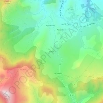 Mapa topográfico Gierre, altitude, relevo