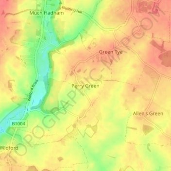 Mapa topográfico Perry Green, altitude, relevo