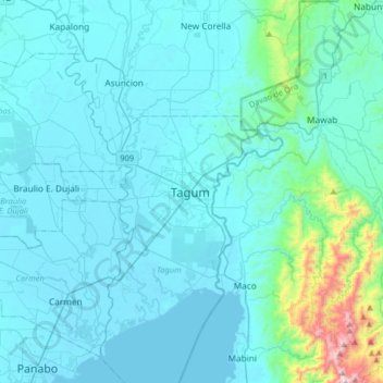 Mapa topográfico Tagum, altitude, relevo