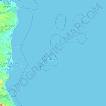 Mapa topográfico San Andrés y Providencia, altitude, relevo