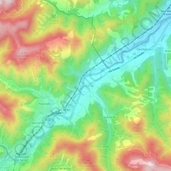 Mapa topográfico Popolano, altitude, relevo