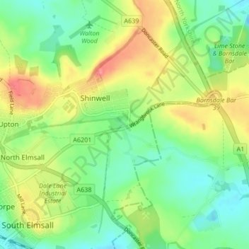 Mapa topográfico Wrangbrook, altitude, relevo
