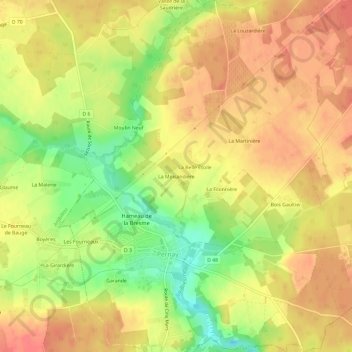 Mapa topográfico La Moisandière, altitude, relevo
