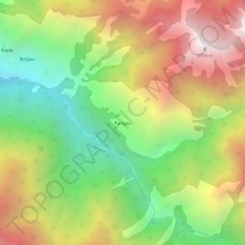Mapa topográfico Parigau, altitude, relevo