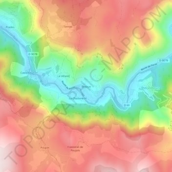 Mapa topográfico Blajoux, altitude, relevo