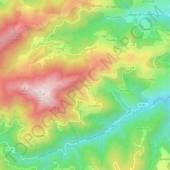 Mapa topográfico Le Chier, altitude, relevo
