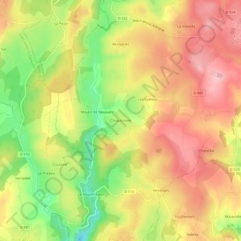 Mapa topográfico Chabassiere, altitude, relevo