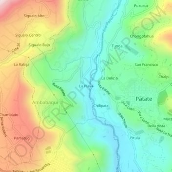 Mapa topográfico La Playa, altitude, relevo
