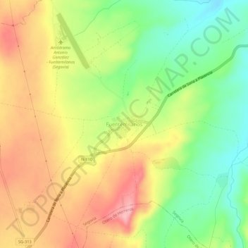 Mapa topográfico Fuentemilanos, altitude, relevo