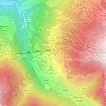 Mapa topográfico Plan Peisey, altitude, relevo
