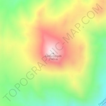Mapa topográfico Cerro Colipilli, altitude, relevo