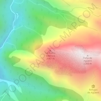 Mapa topográfico Puntal de Valencia, altitude, relevo