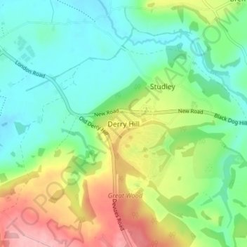 Mapa topográfico Derry Hill, altitude, relevo