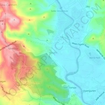 Mapa topográfico Waan, altitude, relevo