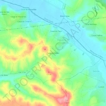 Mapa topográfico Casal do Facho, altitude, relevo