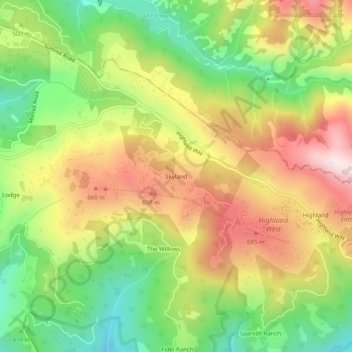 Mapa topográfico Skyland, altitude, relevo