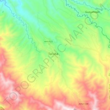 Mapa topográfico Tacuba, altitude, relevo