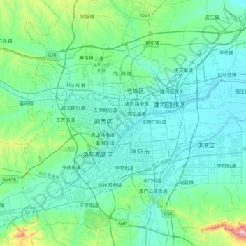 Mapa topográfico 洛阳市, altitude, relevo