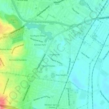 Mapa topográfico Southlands, altitude, relevo