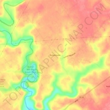 Mapa topográfico Runyantown, altitude, relevo