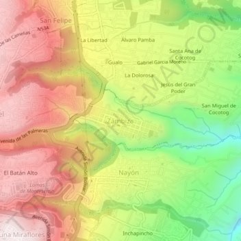 Mapa topográfico Zámbiza, altitude, relevo