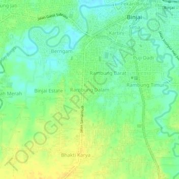 Mapa topográfico Rambung Dalam, altitude, relevo