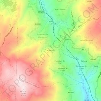Mapa topográfico Viadores, altitude, relevo