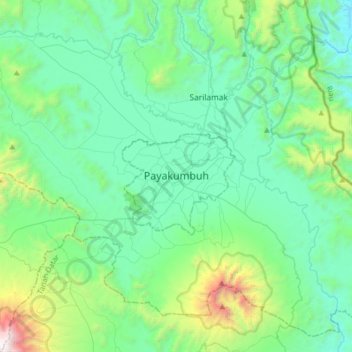 Mapa topográfico Payakumbuh, altitude, relevo