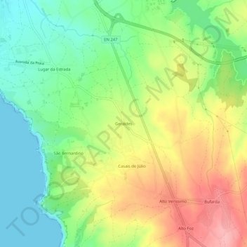 Mapa topográfico Geraldes, altitude, relevo