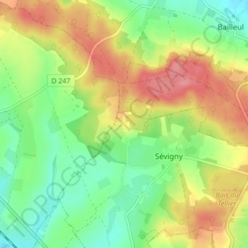 Mapa topográfico Les Rouges Verts, altitude, relevo