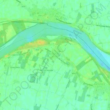 Mapa topográfico Borgofranco sul Po, altitude, relevo