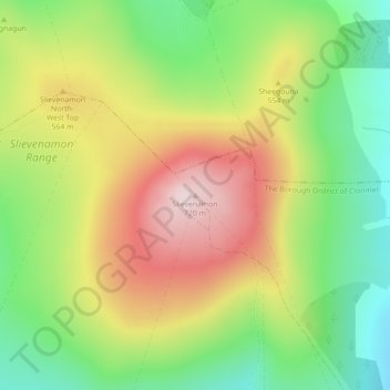 Mapa topográfico Slievenamon, altitude, relevo