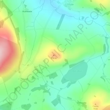 Mapa topográfico Latrigg, altitude, relevo