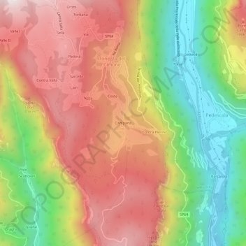 Mapa topográfico Campana, altitude, relevo