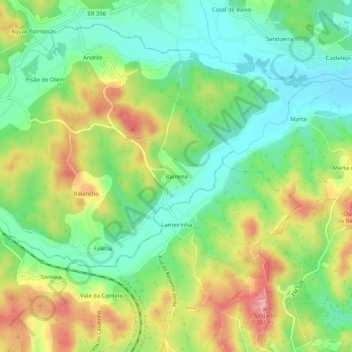 Mapa topográfico Barreira, altitude, relevo